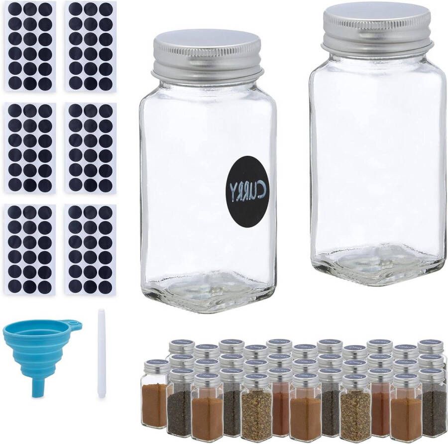 Kruidenpotjes Set van 36 vierkant glas 120 ml Inclusief labels pen en trechter kruidenpotjes vierkant