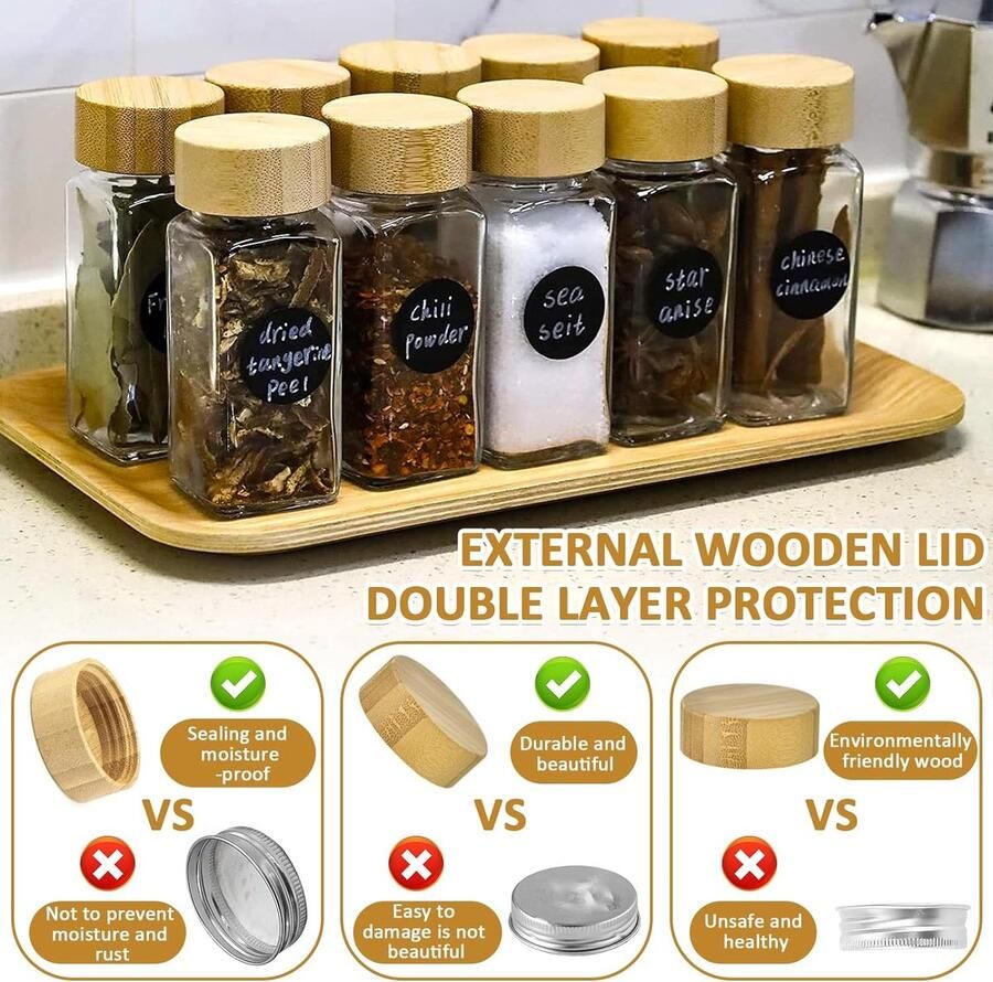 Kruidenpotjes van glas en hout 24 stuks 120ml kruidenpotjes set kruidenpotjes set voor keukenopslag met kruidenlabels shaker trechter borstel