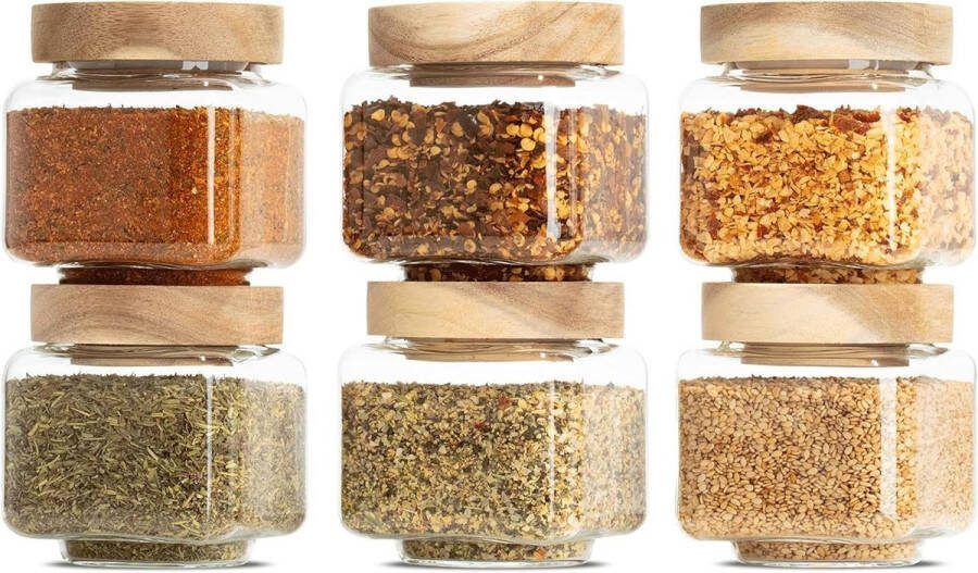Kruidenpotjes vierkant met deksel luchtdicht borosilicaatglas 6-delig set voorraadpot glazen container specerijen levensmiddelen 220 ml Kruidenpotjes vierkant