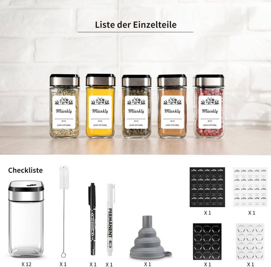Kruidenpotjes vierkant met strooiinzetstuk 120 ml kruidenstrooier glas 120 ml kruidenpotjes organizer kruidenpotjes met draaibaar deksel met etiket kruidenpotje