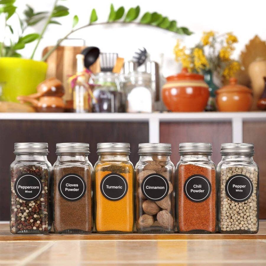 Kruidenpotten 24 Set 120ml Vierkante Kruidenpotjes Kruidenpotten Glazen Kruidenstrooier met Schroefdop Bewaren met Strooiinzetstuk Etiketten Trechter Borstel