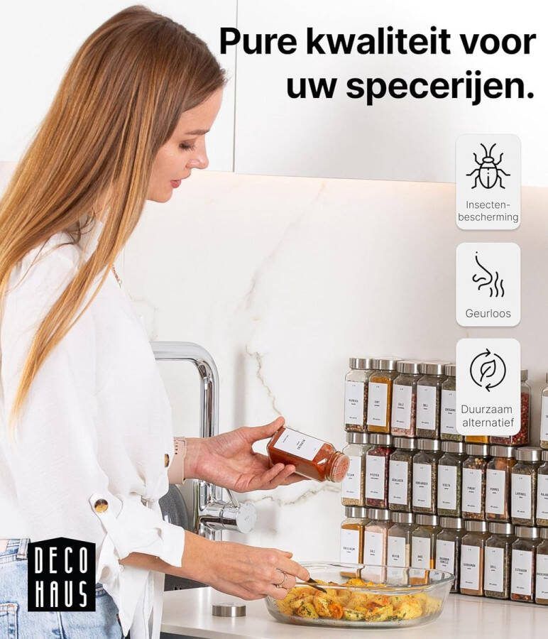 Kruidenpotten Vierkant Luchtdicht 12-Delige Set [incl. Etiketten & Strooier] Glazen Kruidenpotjes Set Kruidencontainers Spice Jars Kruidenopslag Containers voor Kruiden