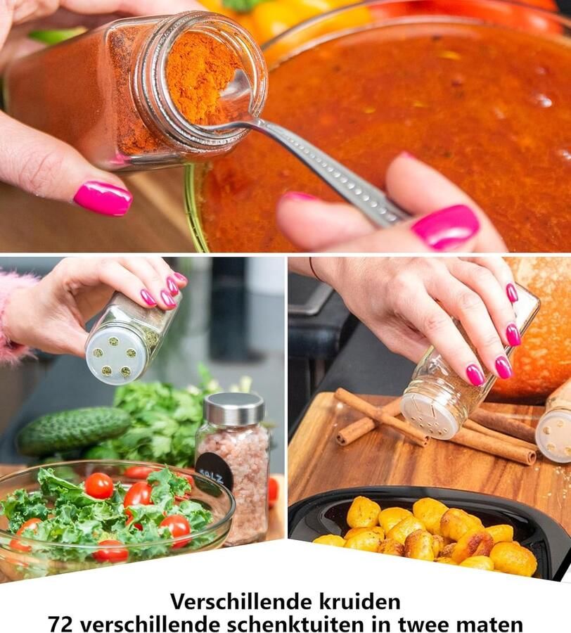 Kruidenpotten Vierkant Luchtdicht 36-Delige Set [incl. Etiketten & Strooier] Glazen Kruidenpotjes Set Kruidencontainers Spice Jars Kruidenopslag Containers voor Kruiden
