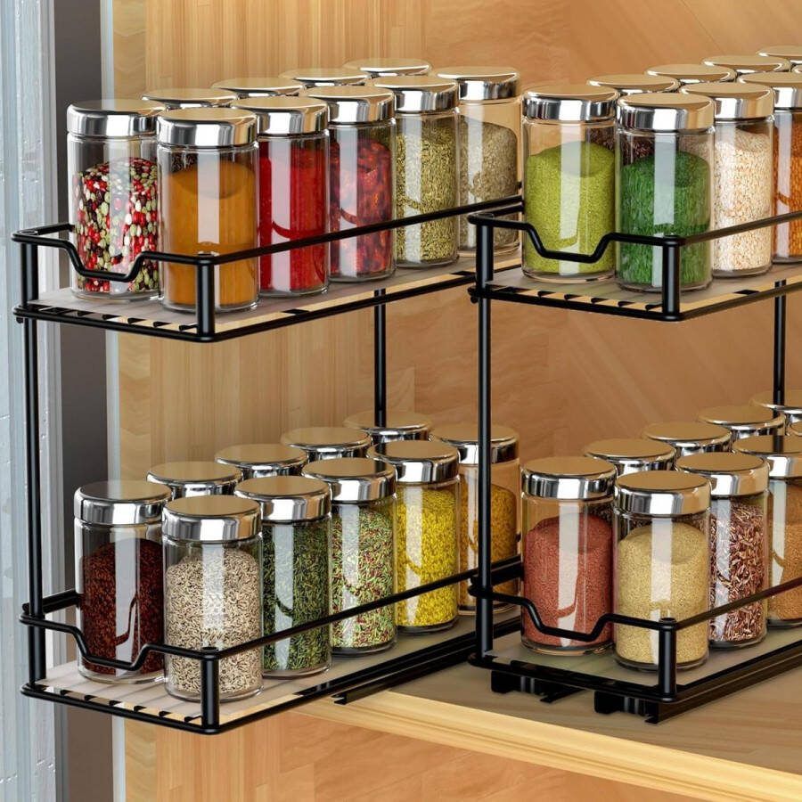 Kruidenrek 2 Tier Pull Out Spice Rack Organizer voor kast duurzaam en eenvoudig te installeren Spice Pull Out Cabinet Organizers