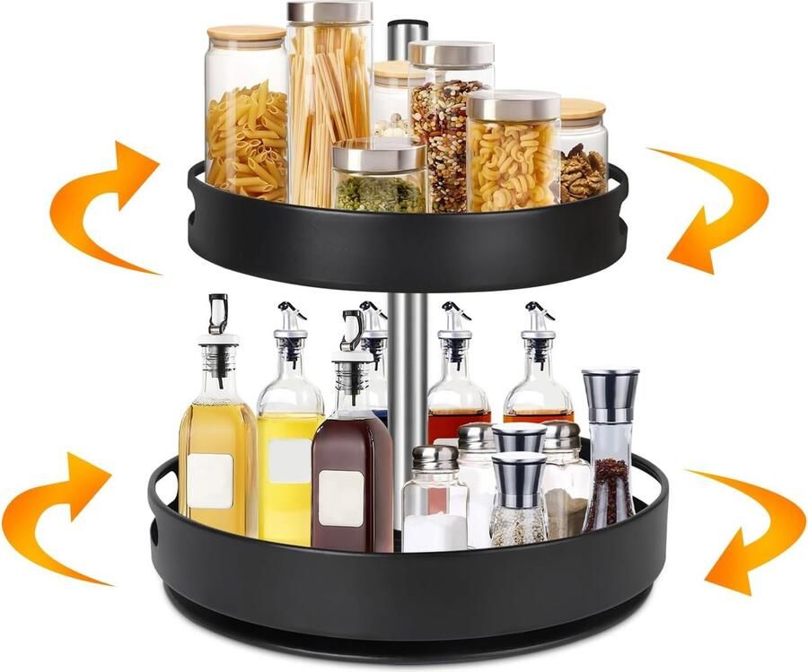 Kruidenrek 360° roterende keukenorganizer 2-laags kruidenrek Staande kruidenrek roterende kruidenorganizer voor keuken aanrecht kast badkamer