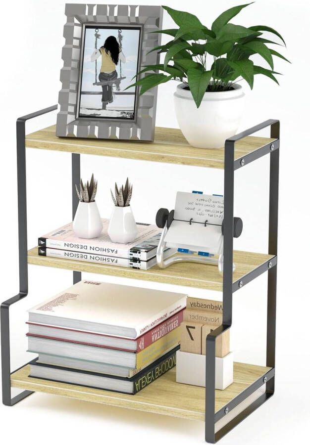 Kruidenrek Bureauplank Keukenplank Organizer Staal Hout 39x31x205cm Kruidenrekken Keuken Aanrecht Badkamer Opbergrek Natrual 3Tier 30