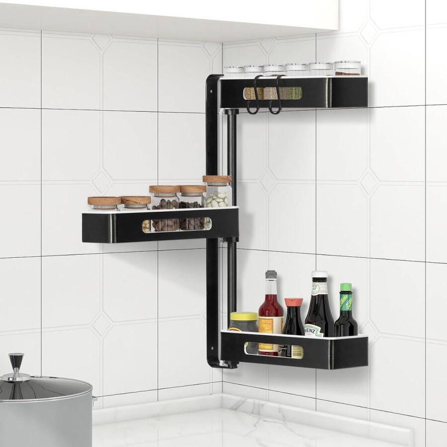 Kruidenrek draaibaar verstelbaar 180 graden 3 niveaus wandrek aluminium wit voor keuken badkamer
