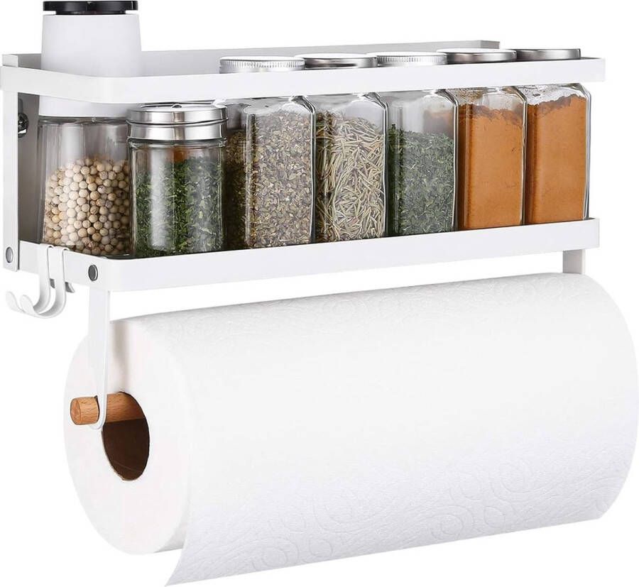 Kruidenrek keukenrek magneetrek koelkast rek kruidenrek wandhangrek zonder boren met keukenrolhouder organizer wit