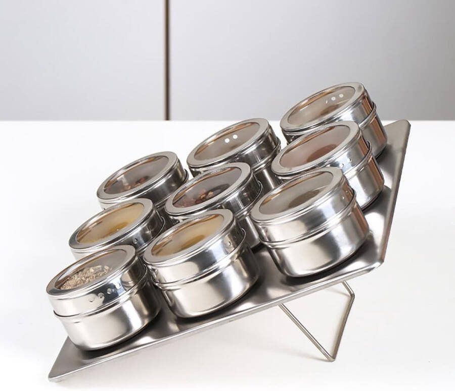 Kruidenrek kruidenpotjes set van 9 stuks roestvrij staal glas magnetische kruidenstrooier kruidenpotjes met aromadeksel magnetisch kruidenrek roestvrij staal