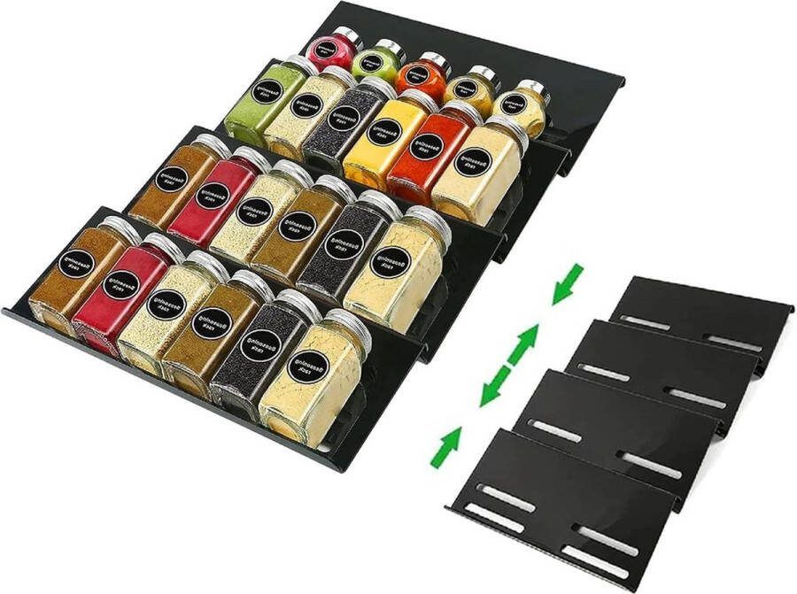 Kruidenrek lade uittrekbaar 30 cm tot 60 cm opslag specerijen keuken acryl kruidenorganizer plantenstandaard verstelbaar zwart