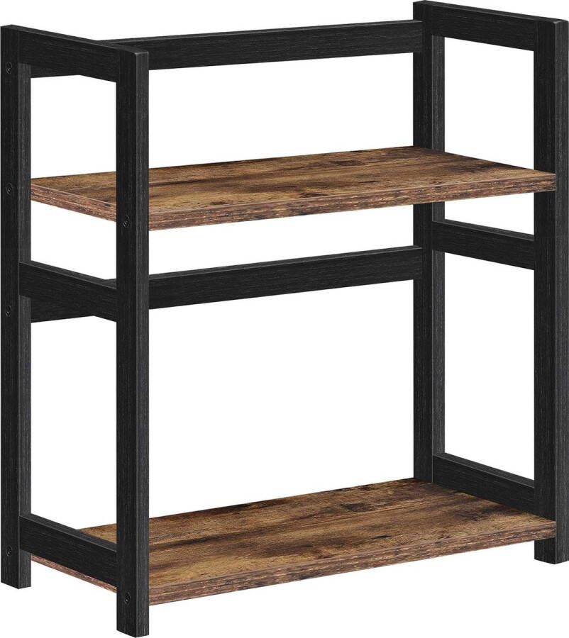 Keuken Organisator en Kruidenrek met 2 niveaus keukenplank voor aanrecht kruidenrek bamboe rek voor keuken eetkamer kantoor vintage bruin-zwart