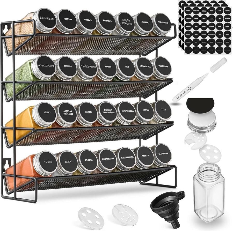 Kruidenrek met 28 potjes en stickers Staand kruidenrek met krijtstift 34x34.5x11.5