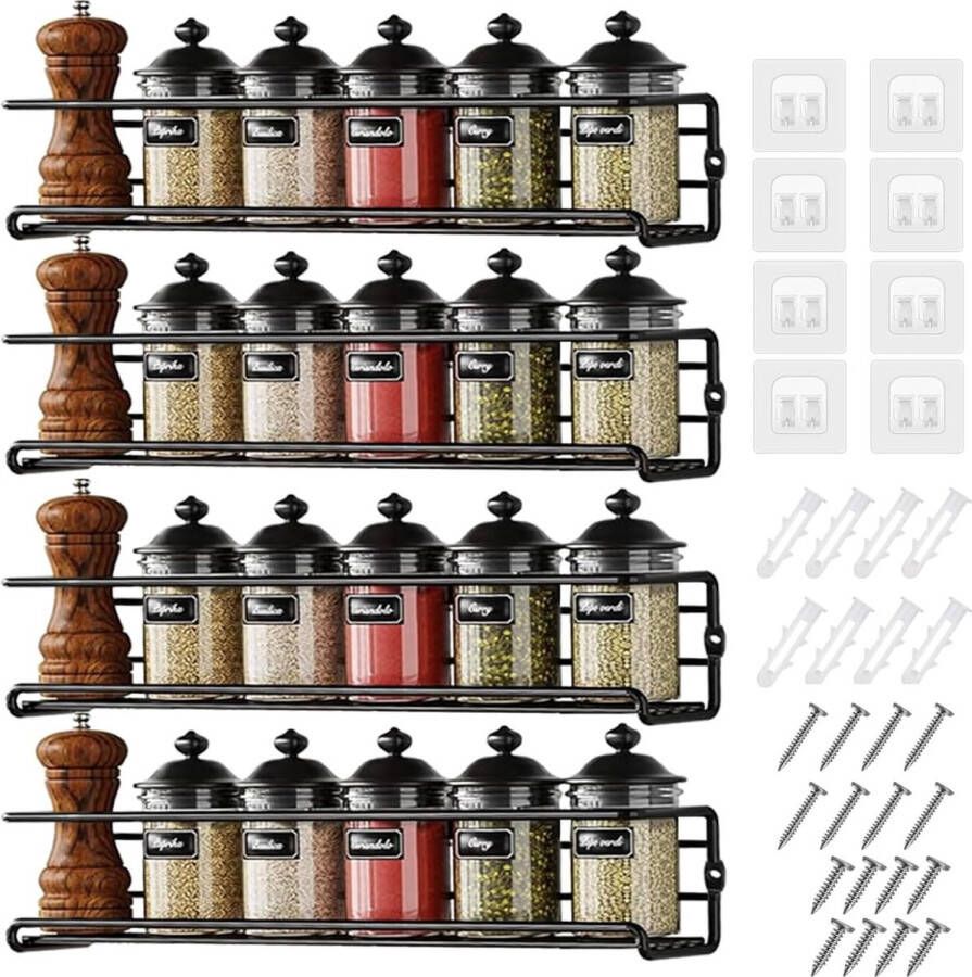 Kruidenrek met 4 niveaus wandmontage zonder boren voor keukenkast kruidenrek aan de muur kruidenrek kastdeur