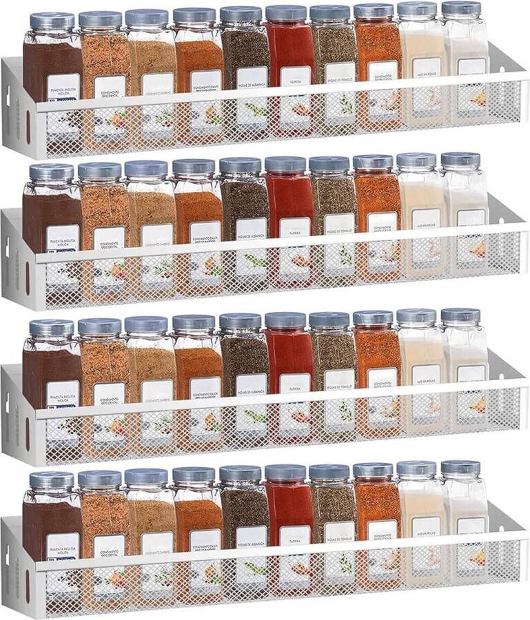 Kruidenrek muur van metaal hangend kruidenstandaard voor de muur keukenkastdeuren deco werkblad zilvergrijs (4 stuks)