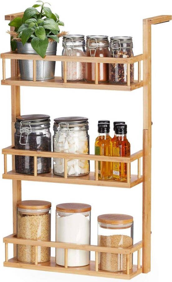 Kruidenrek ophangbaar hangend en staand voor keukenkast bamboe 3 laags keuken organizer natuur