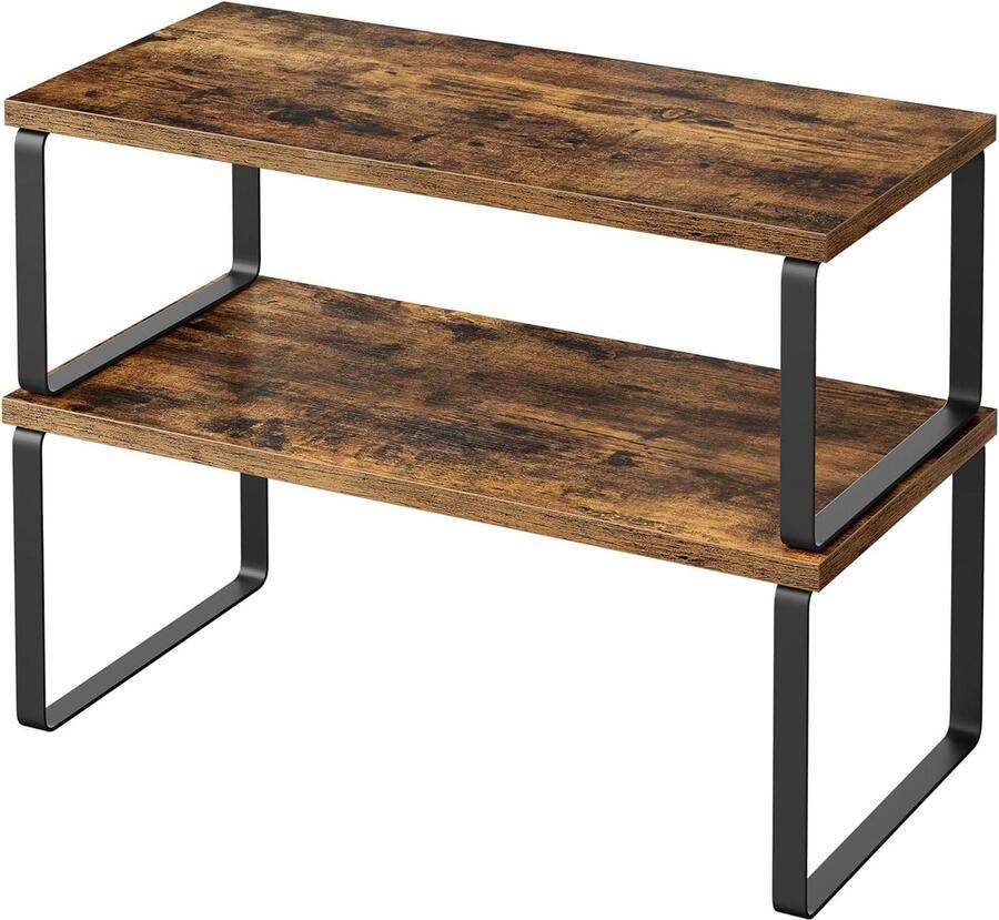 Kruidenrek set van 2 keuken organisers keukenplank kast organiser uitbreidbaar kleine plank stapelbaar metaal en op hout gebaseerd materiaal inky black-vintage brown