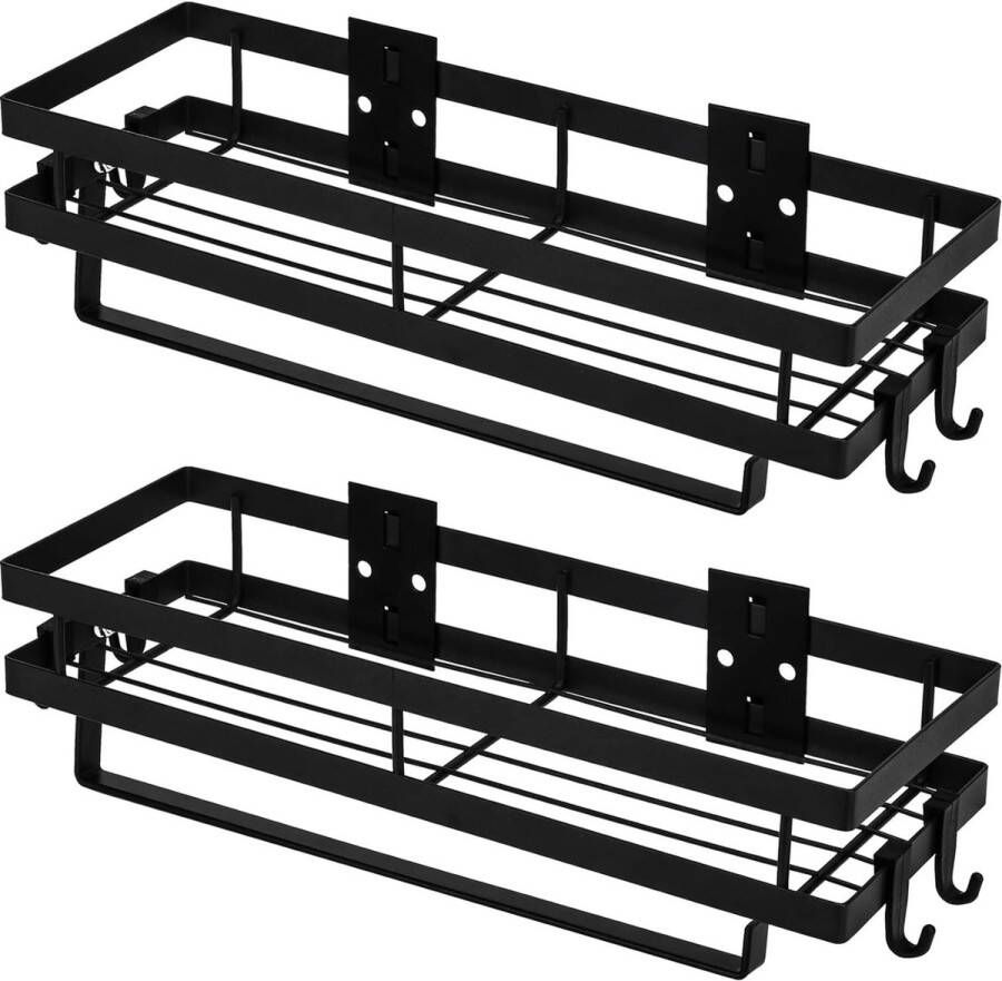 Kruidenrek set van 2 keukenrek aan de muur zonder boren hangend kruidenrek met keukenrolhouder en 4 haken keukenorganizer lade keukengereihouder 35 cm zwart