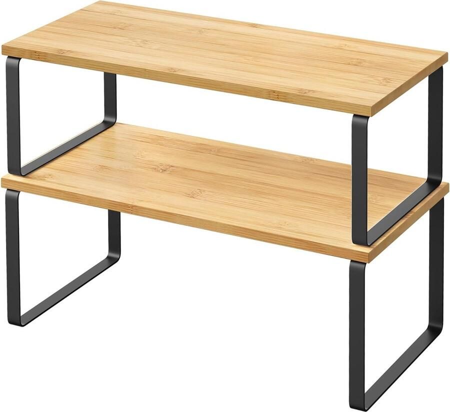 Kruidenrek set van 2 organisatieplanken metaal hout inkt-zwart-natuurbeige SONGMICS KCS200B01