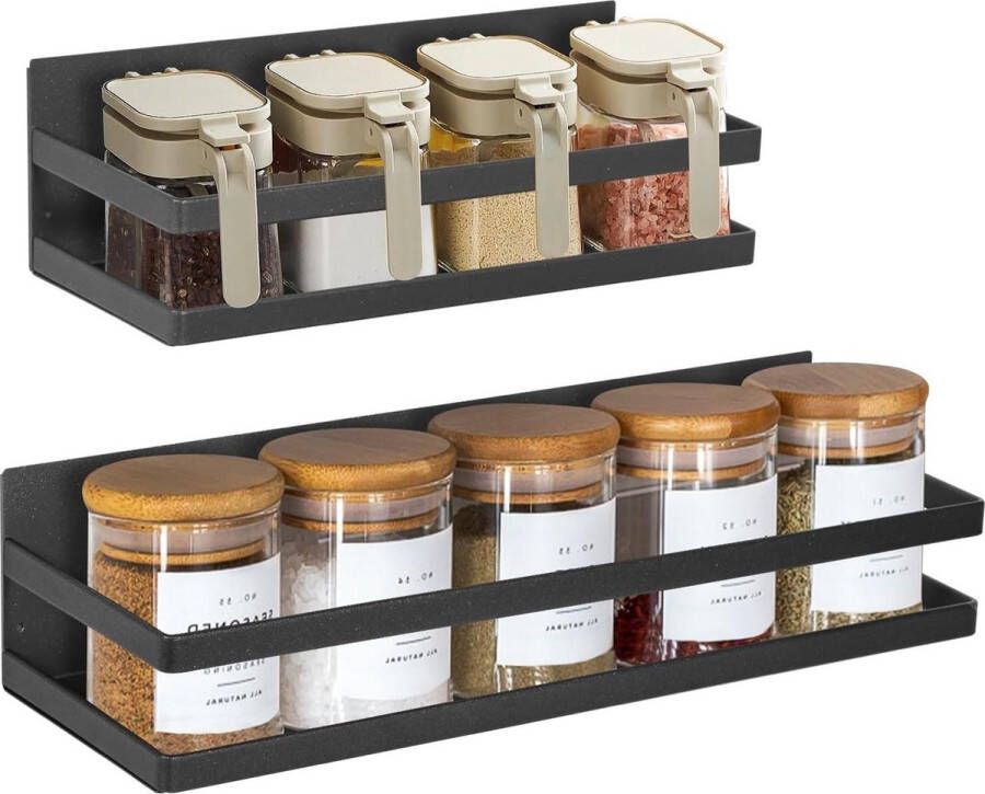 Kruidenrek set van 2 sterke magnetische planken wandmontage ruimtebesparend keukenorganisatie zwart
