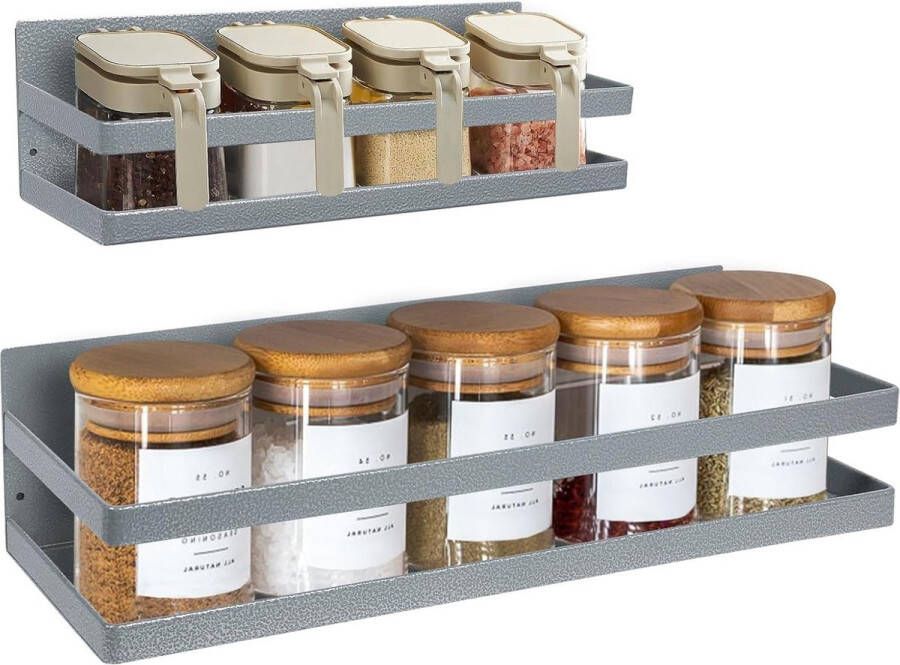 Kruidenrek set van 2 sterke magnetische planken wandmontage ruimtebesparende keukenorganisatie grijze textuur