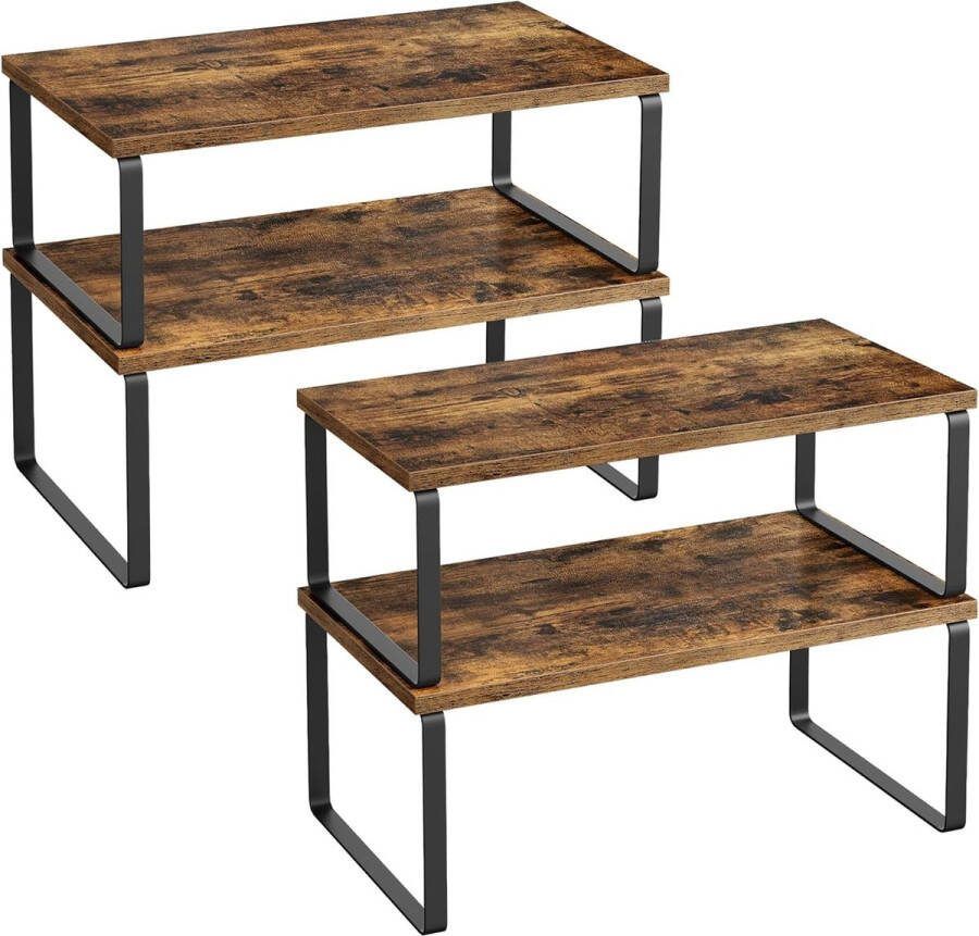 Kruidenrek set van 4 keukenrek keukenorganizer uitbreidbaar kruidenhouder stapelbaar met metalen frame inktzwart-vintabruin
