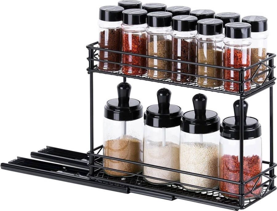Kruidenrek uitbreidbare kastorganizer 2-laags zware verticale kruidenfleshouder 10 x 4 3 x 8 9 inch kruidenrekorganizer Kruidenorganizer voor bovenste keukenkasten en