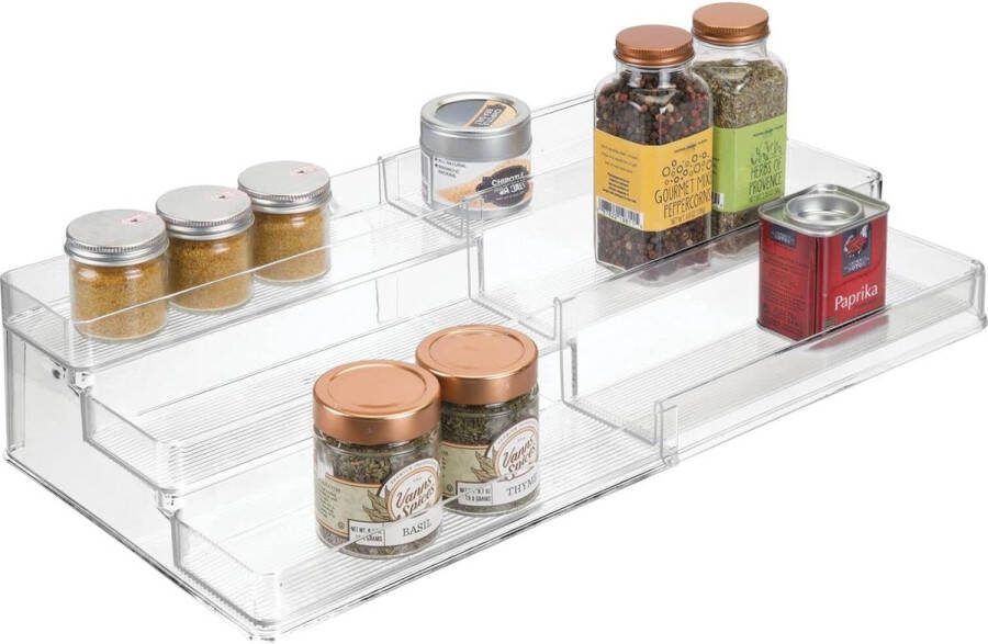 Kruidenrek voor keukenkast en werkblad uittrekbaar kruidenrek van kunststof voor orde in de keuken praktische keukenorganizer op 3 niveaus doorzichtig
