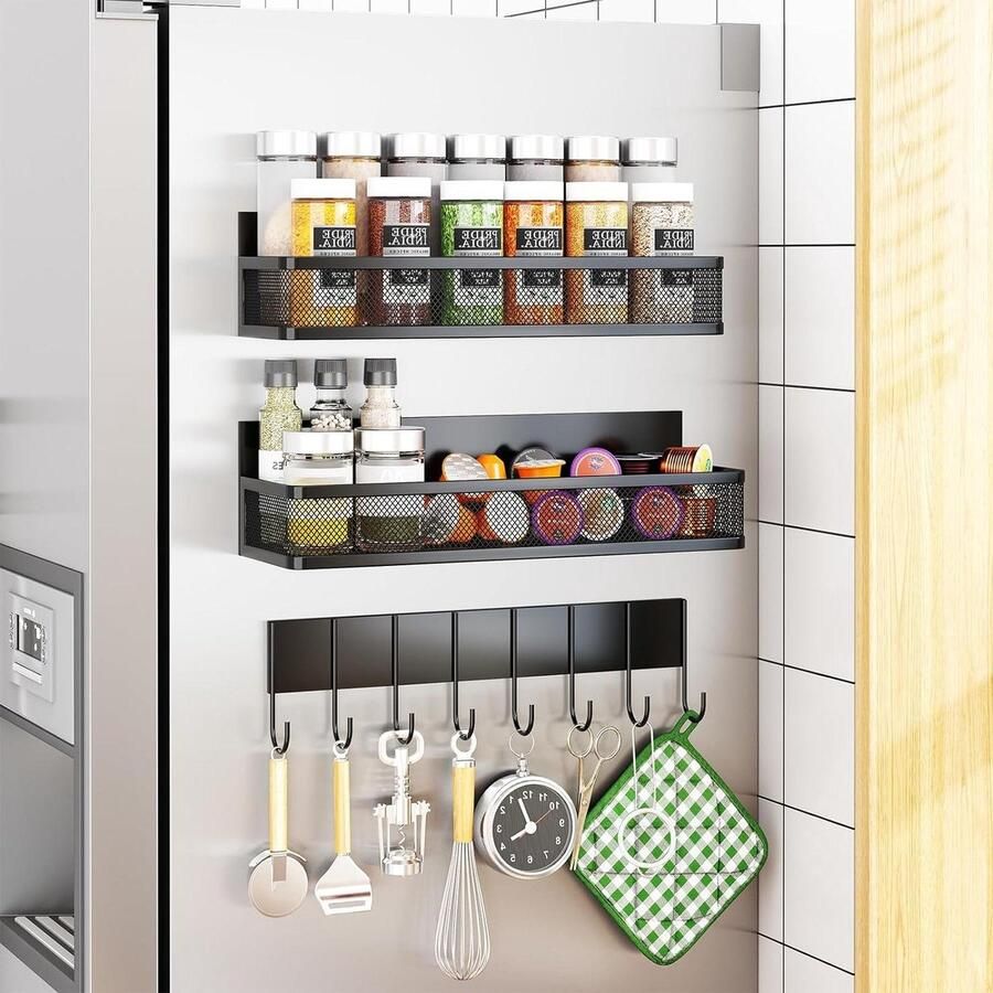 Magnetisch Kruidenrek voor Koelkast Verplaatsbare Magnetische Plank met 8-Haak Rek voor Keuken Organisatie en Opslag Sink organizer