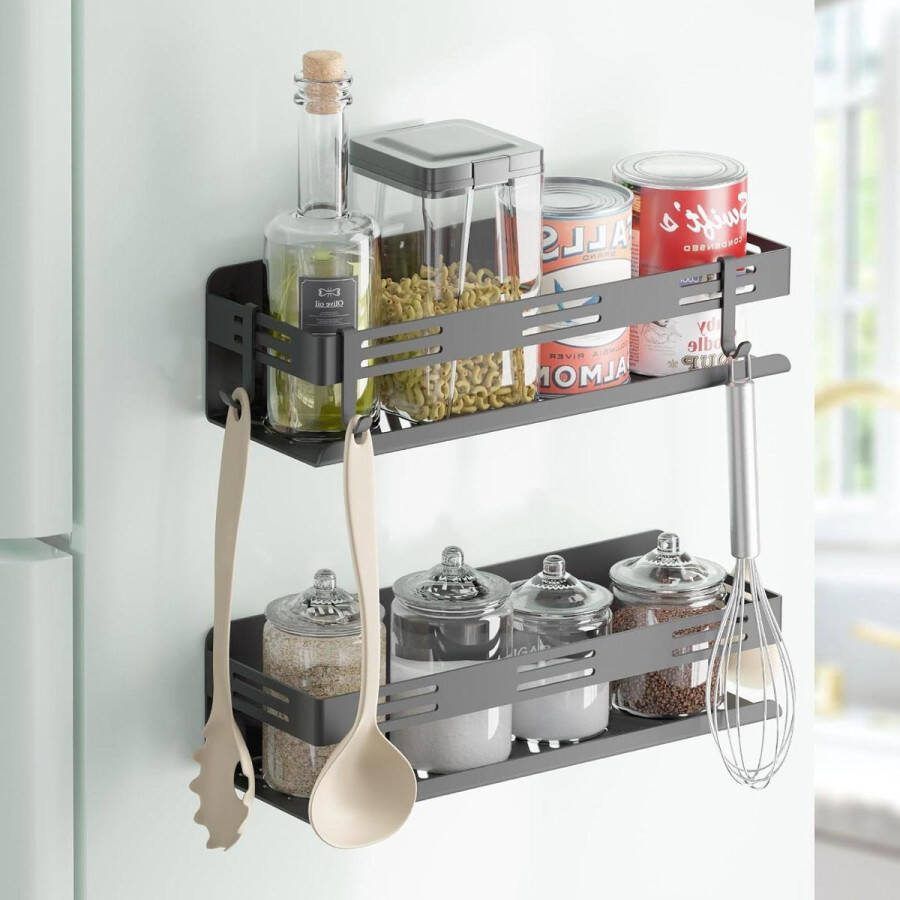 Kruidenrek zonder boren set van 2 hangend kruidenrek met 4 haken 30 cm breed keukenrek voor specerijen zelfklevend keukenorganizer zwart