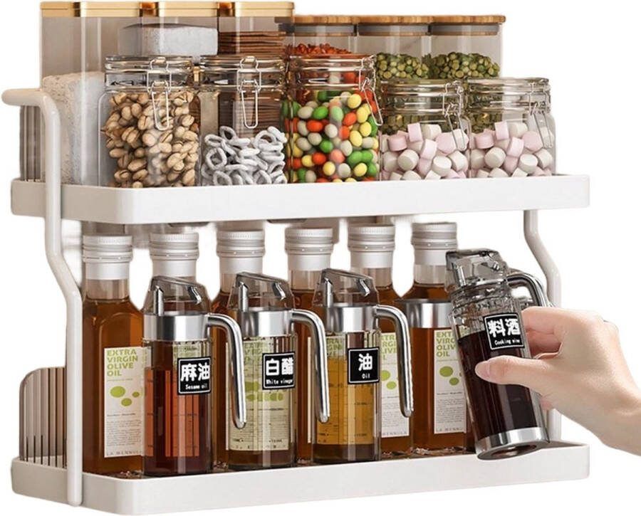 Kruidenrekje 2 laags-Keuken Dubbellaags Kruidenrek- Dubbel Kruidenrek-Kruidenrek staand-Rek voor kruidenpotjes en glaasjes-Badkamerplank Voor Badkamer- Multifunctionele organizer voor keuken en badkamer -Kleur: Wit