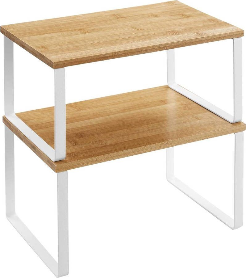 Kruidenrekken KeukenKruiden Duos Set van 2 Uitbreidbare en Stapelbare Kruidenrekken met Metaal en Bamboe Elegante Keukenplanken voor Organisatie en Stijl!