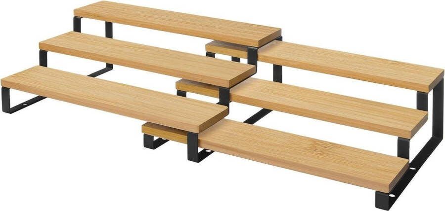 Kruidenrekken Keukenrekken set van 2 bamboe uitschuifbaar stapelbaar voor pantry keuken werkblad natuurlijk zwart KCS016N01 html content toegevoegd. Kruiden Lade