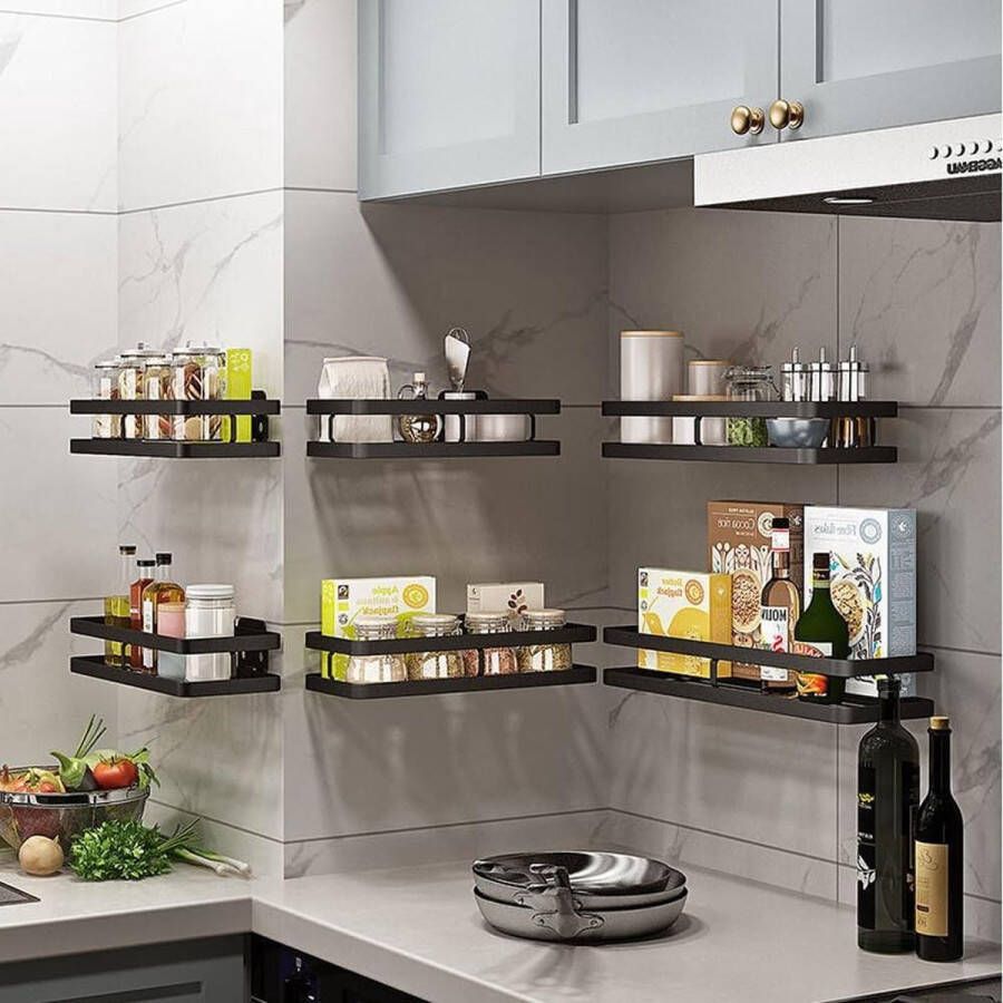 Kruidenrekken Organizer Wandgemonteerde Metalen Kruiderijhouder met Sterke Lijm & Schroeven Opknoping Opslag voor Keuken Badkamer Organizer 50 cm Mat Zwart