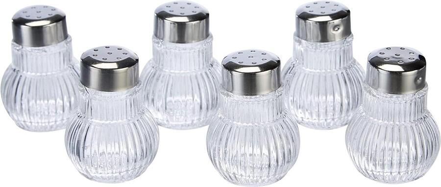 Kruidenstrooier Rubin glas zout peper eenvoudig doseren zilver transparant 6 stuks Zoutvaatje