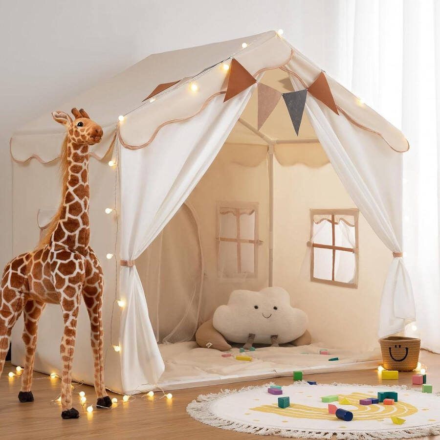 Kruiptunnel 2-in-1 Kinder Speelhuis Indoor Mat Lichtjes Kindertent binnen Speeltent Binnen Kinderhuis Prinsessentent Kinderspeelhuis Knus Hoekje Kinderkamer Decor 3 Jaar Kruiptunnel