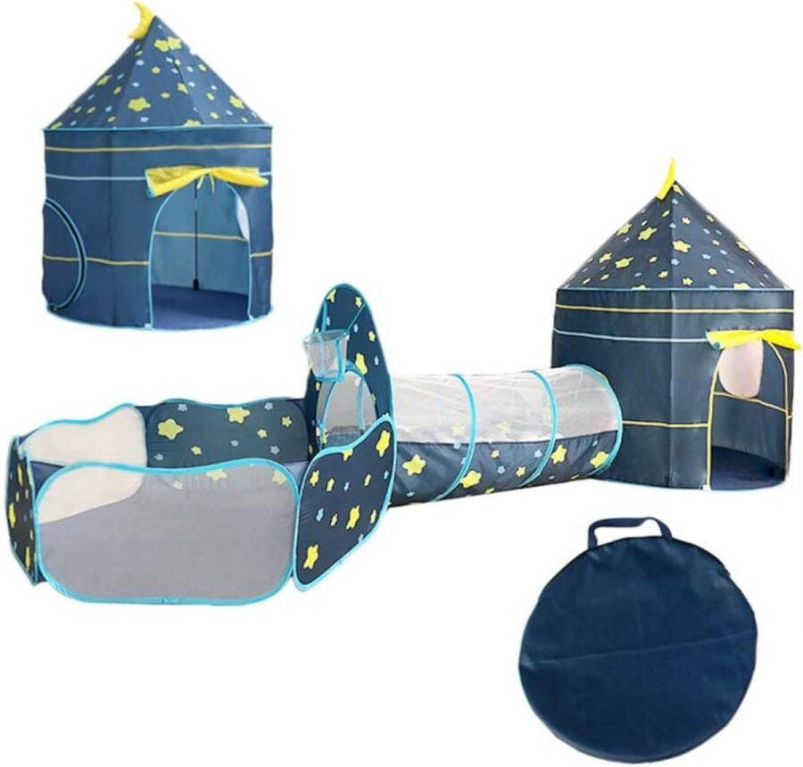 Kruiptunnel kinderen spelen tent en tunnel sterren 3 in 1 kinderen spelen tent peuters tunnel speelhuis ballenbak tuin speelhuis tent voor jongens meisjes binnen-buiten met draagtas Kruiptunnel
