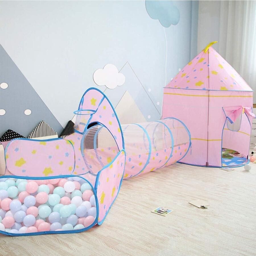 Kruiptunnel Speeltent voor kinderen Kasteeltent pop-up en ballenbad 3-in-1 Binnenspeelhuis draagbaar voor baby peuters kinderen