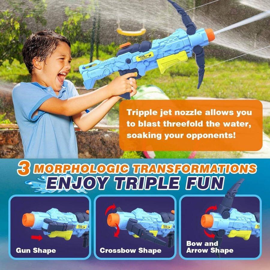 Kruisboog waterpistool Waterpistolen voor kinderen en volwassenen Drievoudig waterpistool met groot bereik Spuitpistool voor meisjes en jongens Zwembadplezier