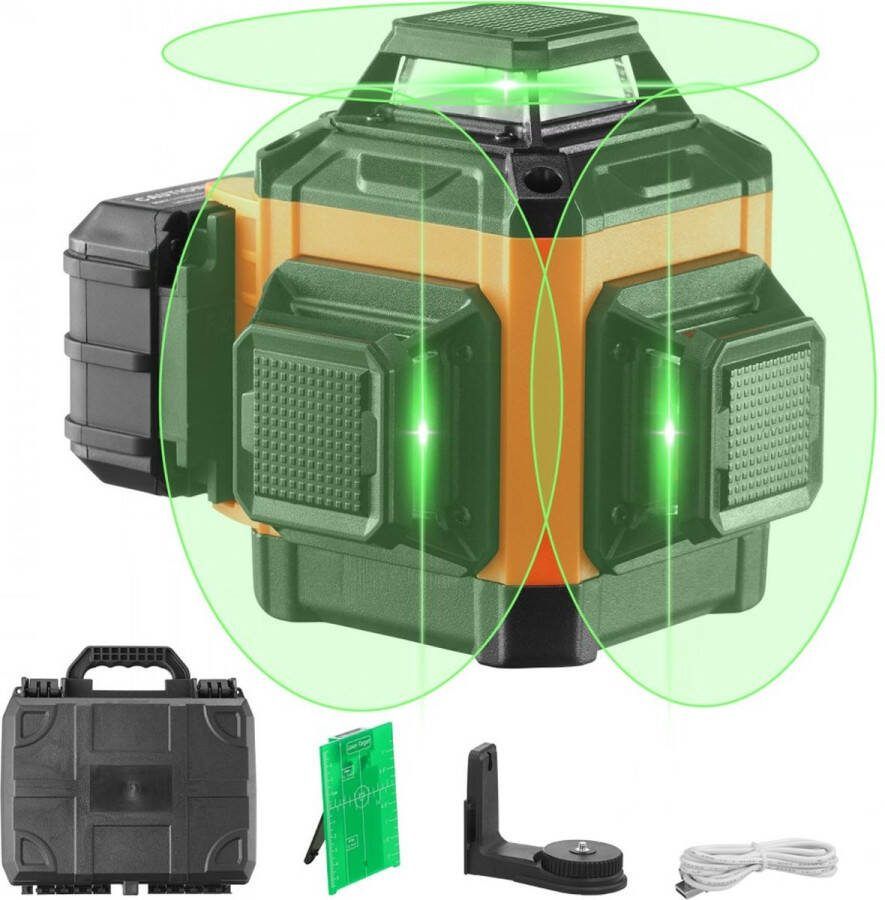 Kruislijnlaser 30m laser waterpas zelfnivellerende lijnlaser 520nm ± 10nm lasergolflengte bouwlaser ± 0 28cm bij 10m kruislaser ± 3° 8 uur continue werktijd incl. lithiumbatterij Type-C kabel