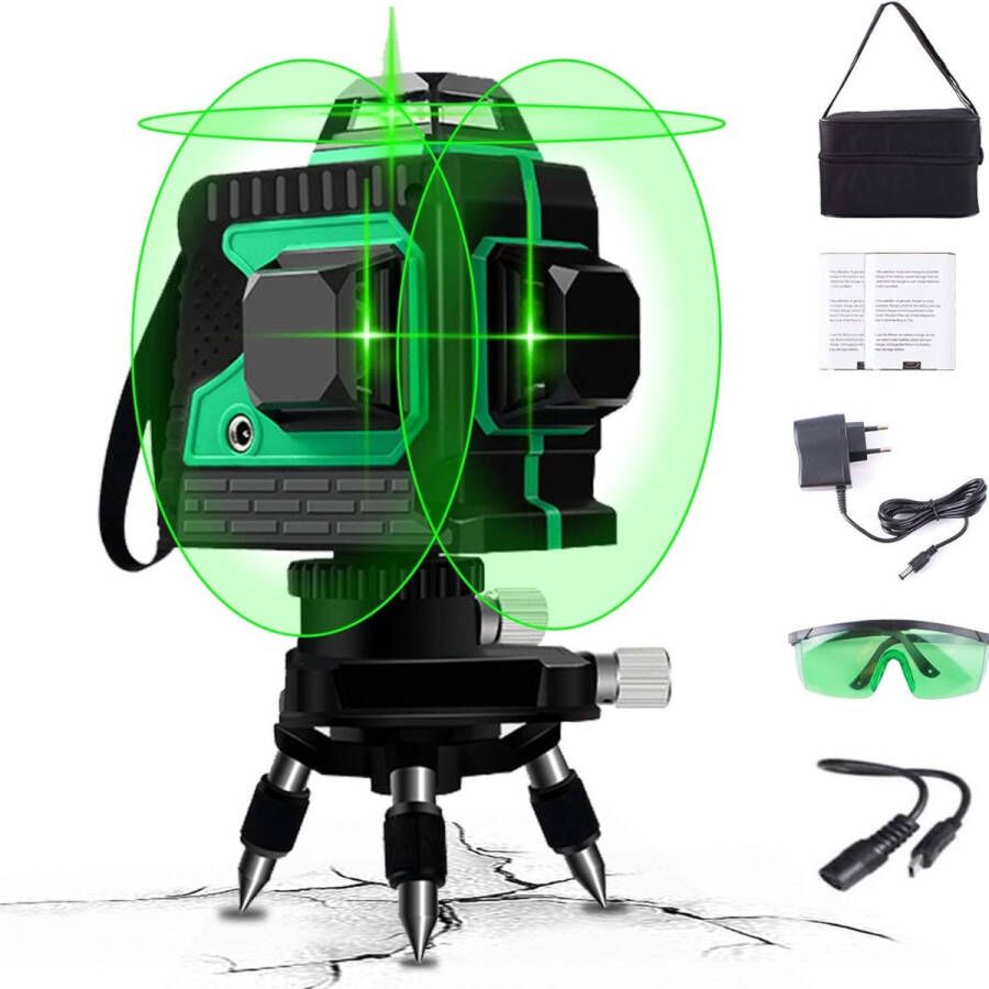 Kruislijnlaser Groen 30M 3x360°-Zelfnivellerende 3D 12 Lijnen-laserwaterpassen-laser waterpas