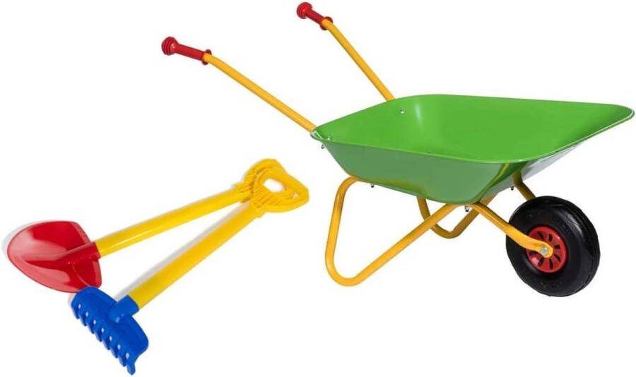 Kruiwagen set met schop en hark metalen kruiwagen voor kinderen draagvermogen 25 kg