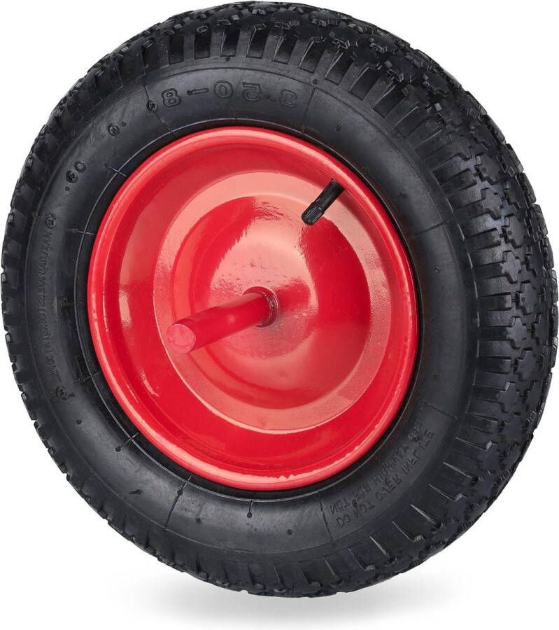 Kruiwagenwiel 3.50-8 luchtband stalen velg met as reservewiel tot 120 kg zwart rood Kruiwagen