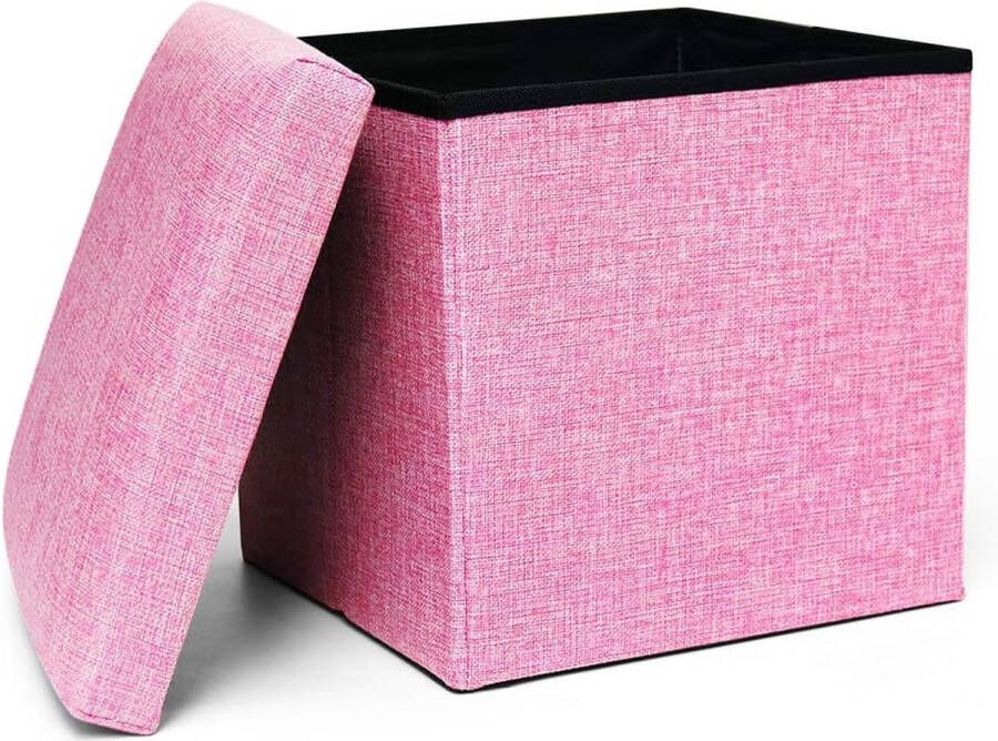 Kruk met opbergruimte voetenbank opvouwbare opbergkruk met opbergruimte gestoffeerde kruk zitkist opbergdoos zitkubus met deksel 30 x 30 x 30 cm roze