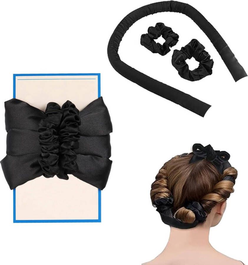 Krullen zonder hitte hittevrije krulband krulspelden 's nachts voor kort lang haar overnight curls haarband krullen (zwart)
