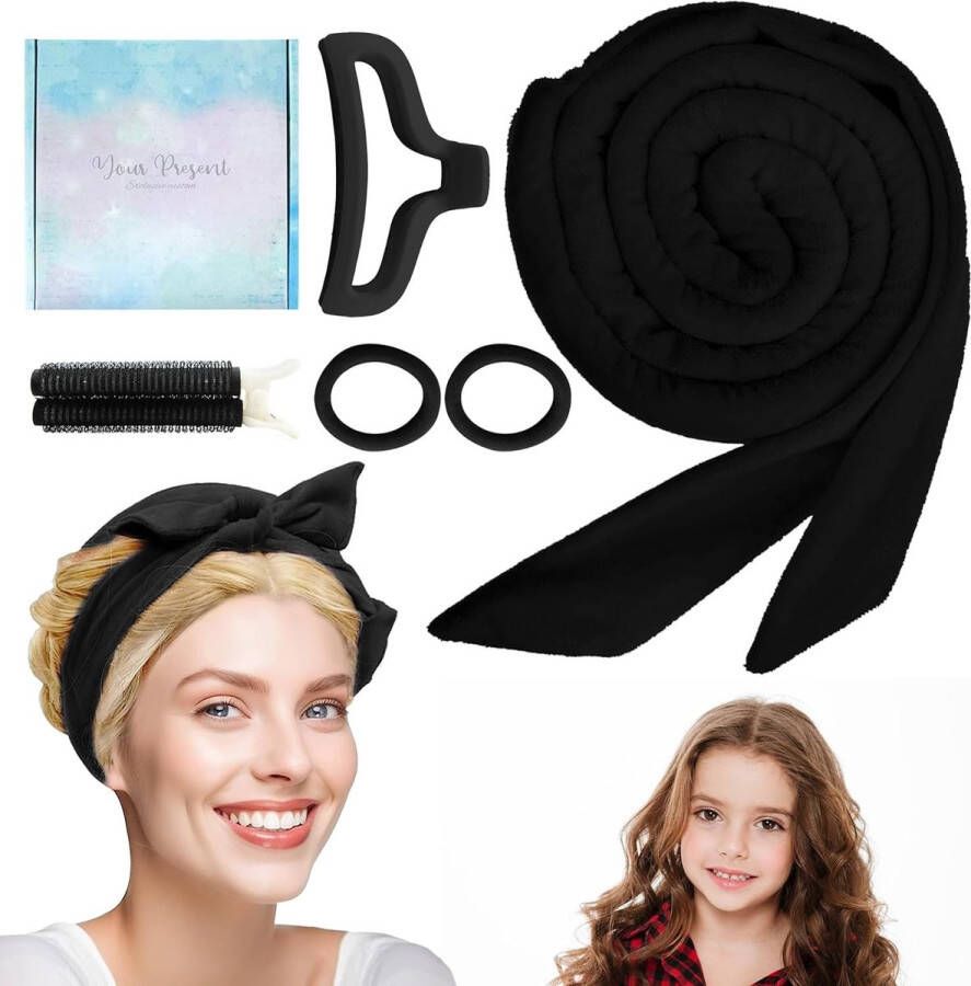Krulspelden krullen zonder hitte hitteloze krulband krulspelden 's nachts doe-het-zelf heatless haarband voor dames en meisjes doe-het-zelf kapsel (zwart)