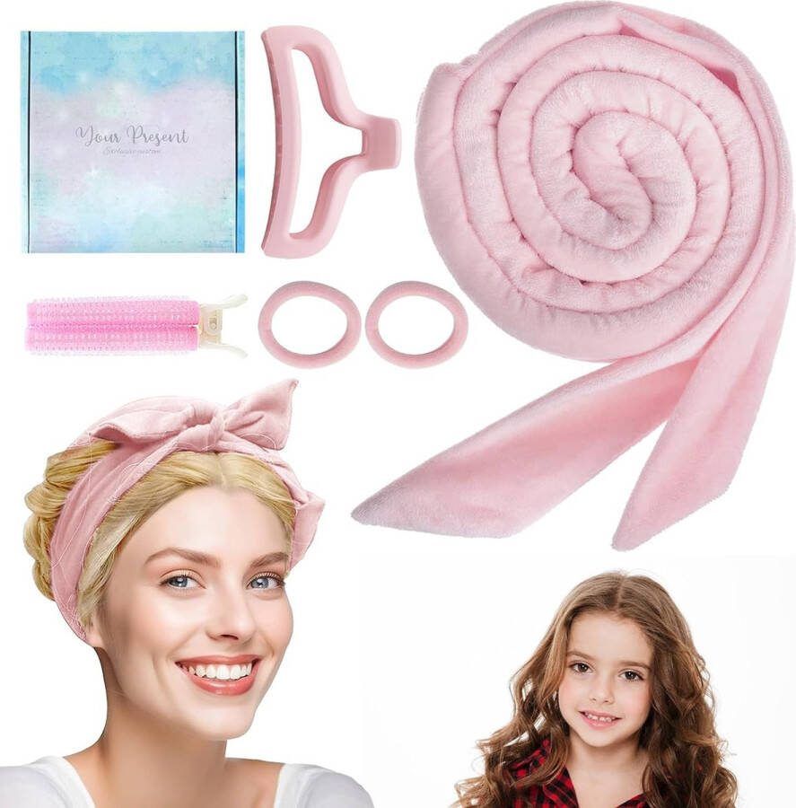Krulspelden krullen zonder hitte hitteloze krulband krulspelden 's nachts doe-het-zelf heatless haarband voor dames en meisjes doe-het-zelf kapsel (roze)
