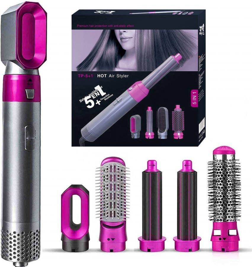 Krultang 5 in 1 Krultang Fohnborstel Stijltang Multistyler Airstyler Haarborstel Roze Grijs