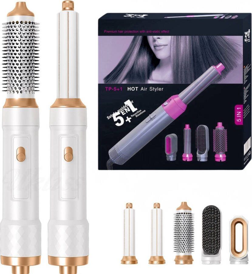 Krultang 5 in 1 Krultang Fohnborstel Stijltang Multistyler Airstyler Haarborstel Wit Goud