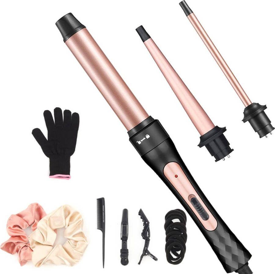 Krultangen set 3 in 1 met verschillende accessoires en handschoenen grote en kleine krulset