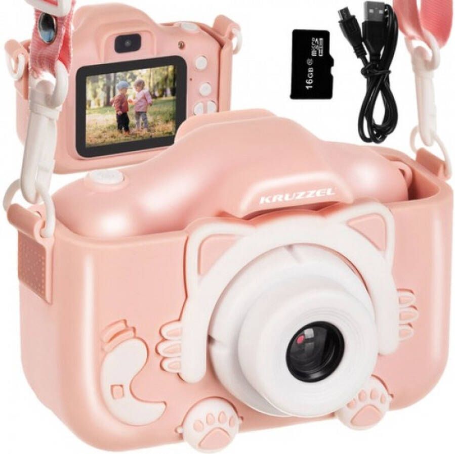 Kruzzel full HD digitale camera voor kinderen Met meegeleverde mini SD kaart Camera kinderen Roze fototoestel kind kinder camera
